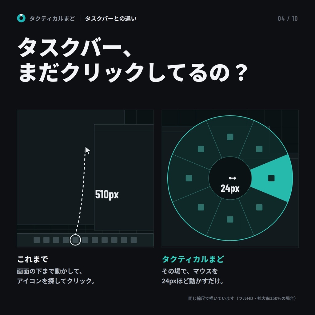 タクティカルまど|ゲームのような円形メニューで、ウィンドウをサクッと切り替え