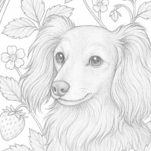 【塗り絵図案】ミニチュアダックスとイチゴ