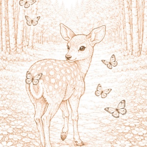 【塗り絵図案】小鹿と蝶