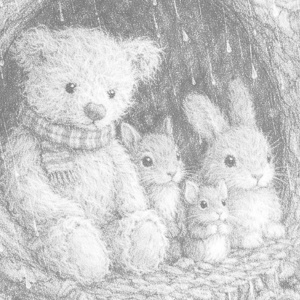 【塗り絵図案】雨宿り