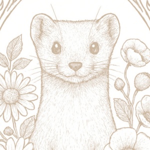 【塗り絵図案】オコジョと花