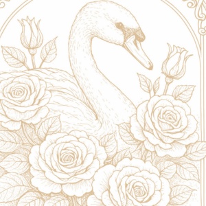 【塗り絵図案】白鳥と薔薇