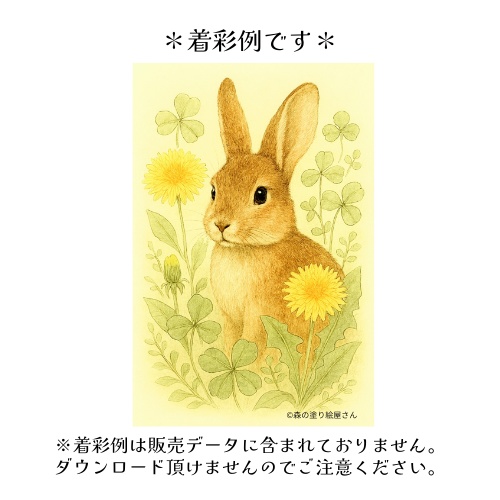 【塗り絵図案】うさぎと野の花