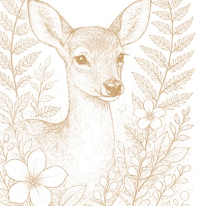 【塗り絵図案】鹿と野の花