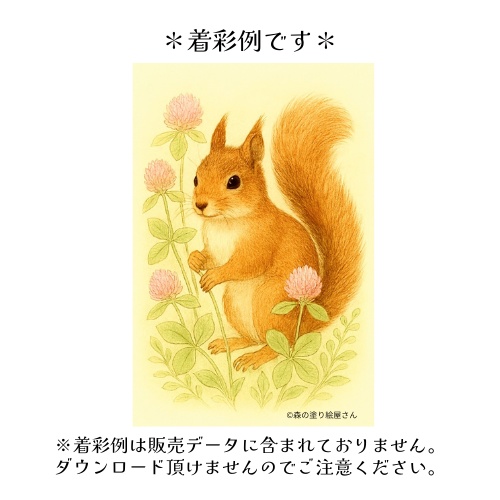 【塗り絵図案】リスとシロツメクサ