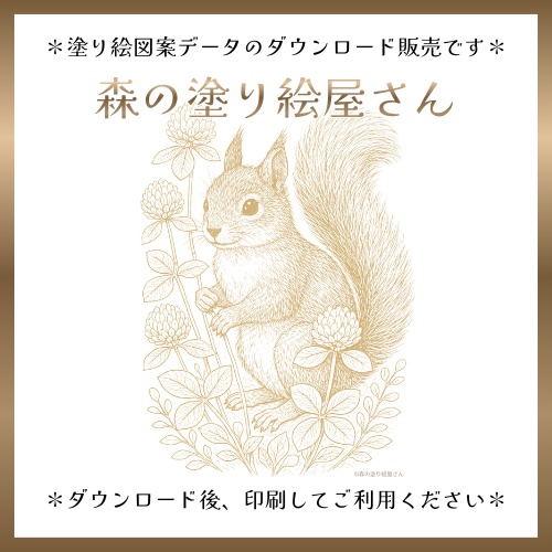 【塗り絵図案】リスとシロツメクサ