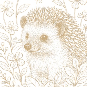 【塗り絵図案】ハリネズミとクローバー