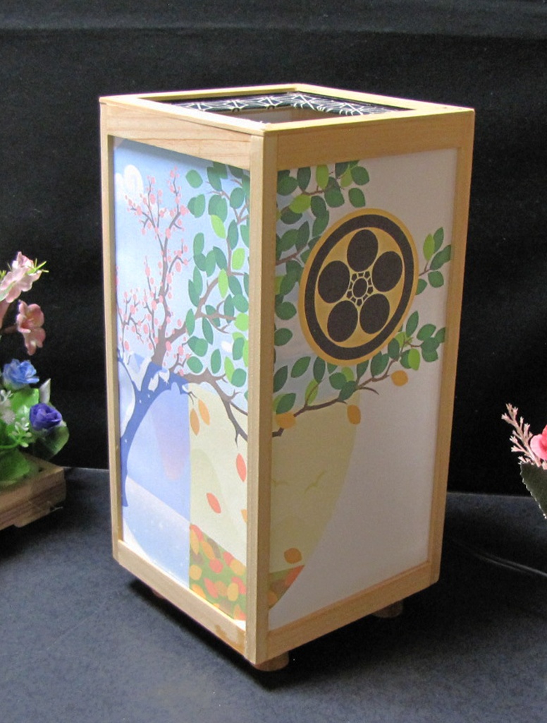 夢灯り 家紋の宿り木/丸に梅鉢 LED・桧枠造り・厚上質紙張貼・軽量/01-79