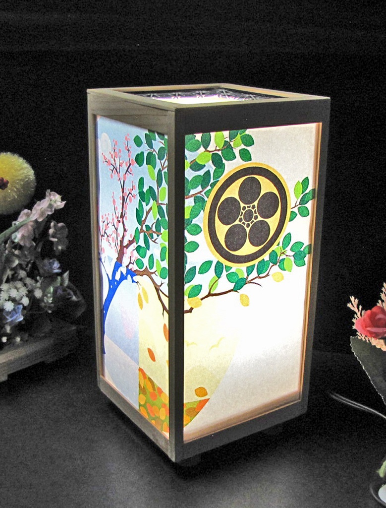 夢灯り 家紋の宿り木/丸に梅鉢 LED・桧枠造り・厚上質紙張貼・軽量/01-79