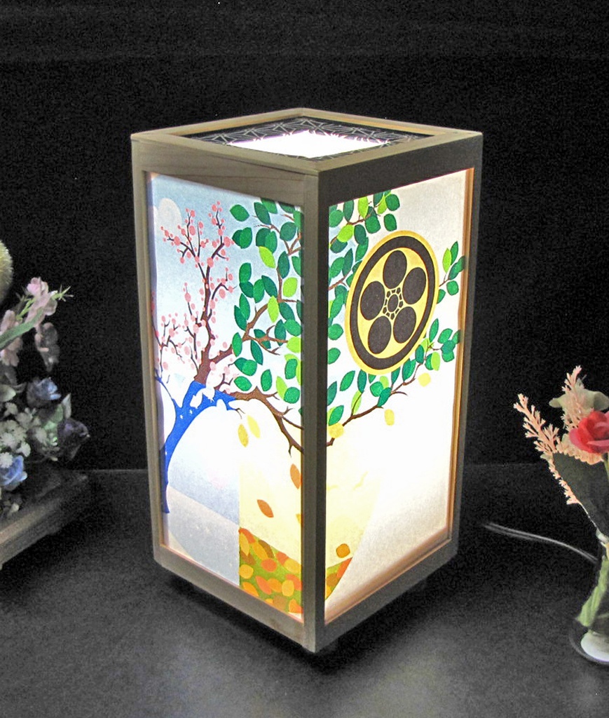 夢灯り 家紋の宿り木/丸に梅鉢 LED・桧枠造り・厚上質紙張貼・軽量/01-79