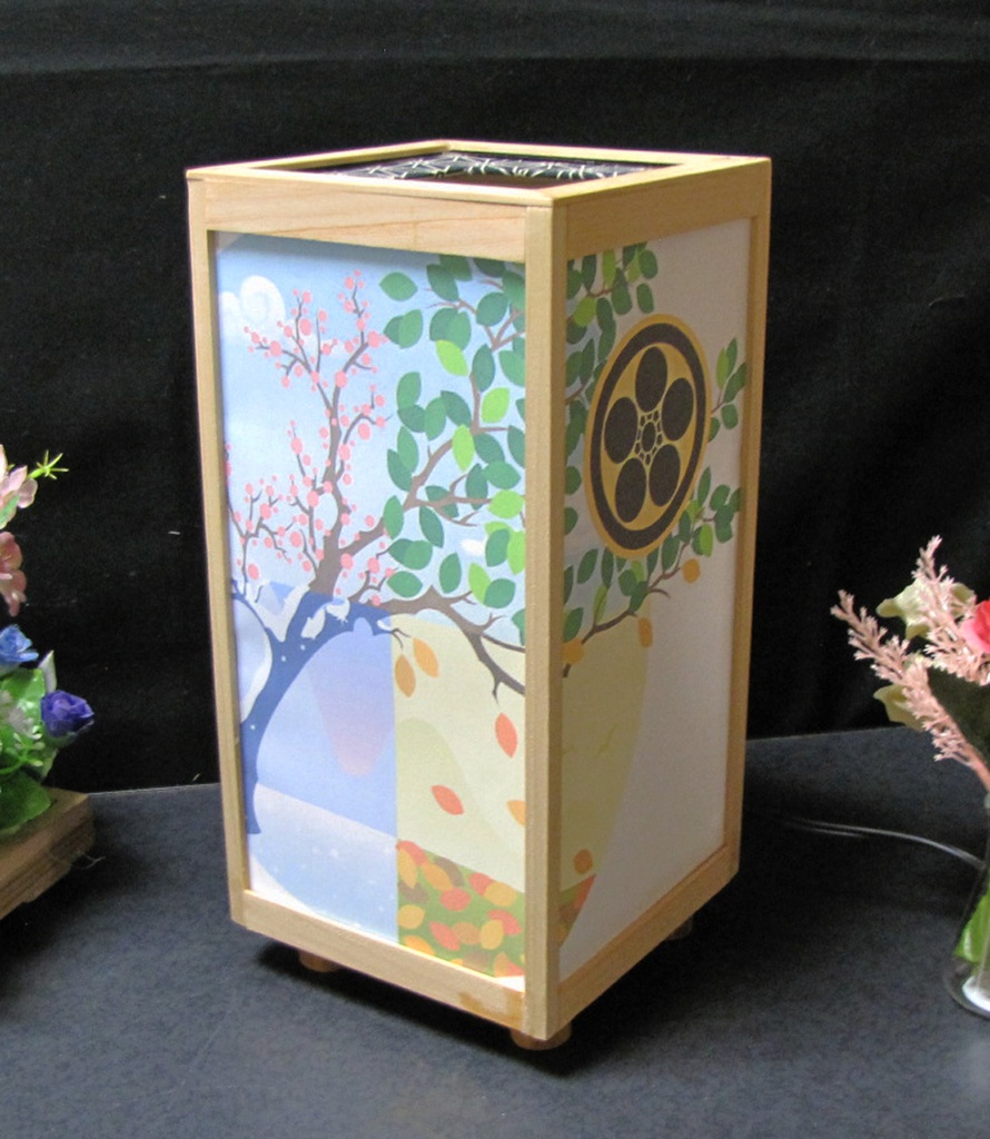 夢灯り 家紋の宿り木/丸に梅鉢 LED・桧枠造り・厚上質紙張貼・軽量/01-79