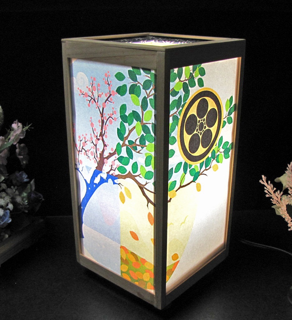 夢灯り 家紋の宿り木/丸に梅鉢 LED・桧枠造り・厚上質紙張貼・軽量/01-79