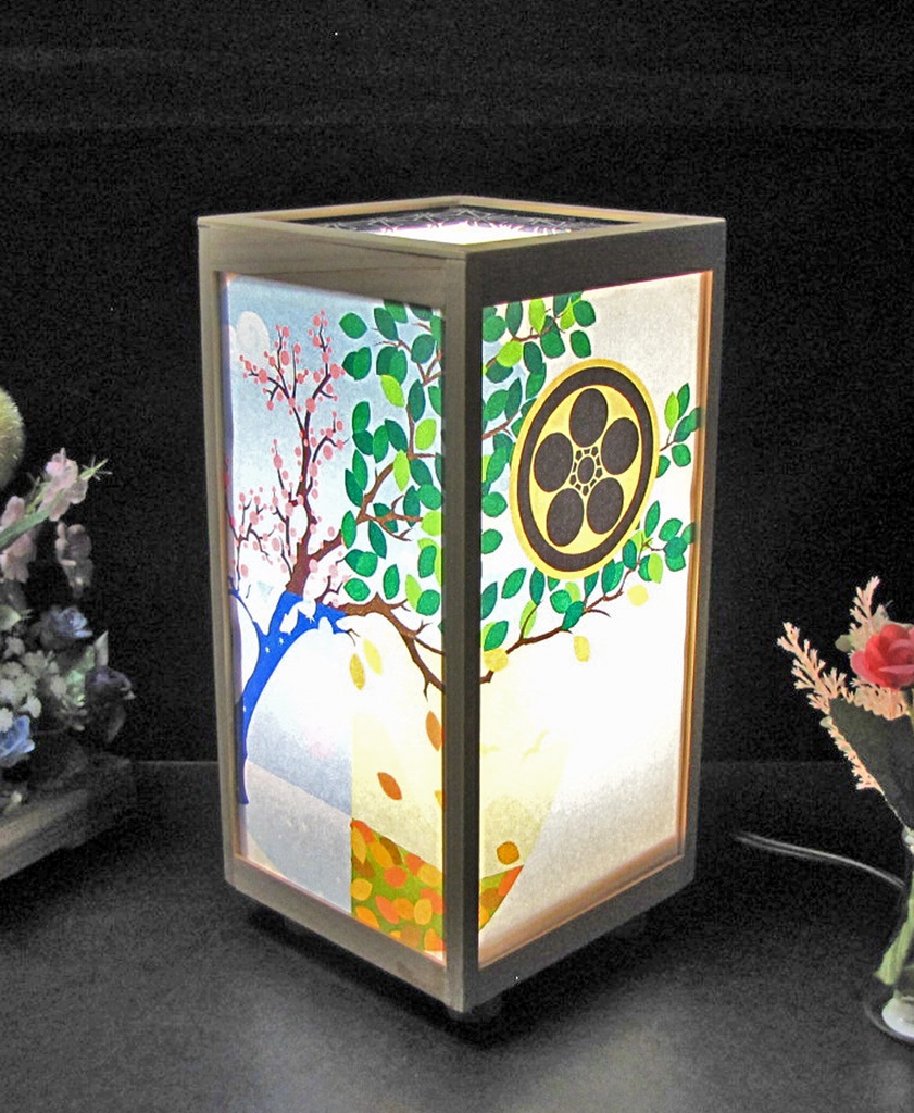 夢灯り 家紋の宿り木/丸に梅鉢 LED・桧枠造り・厚上質紙張貼・軽量/01-79
