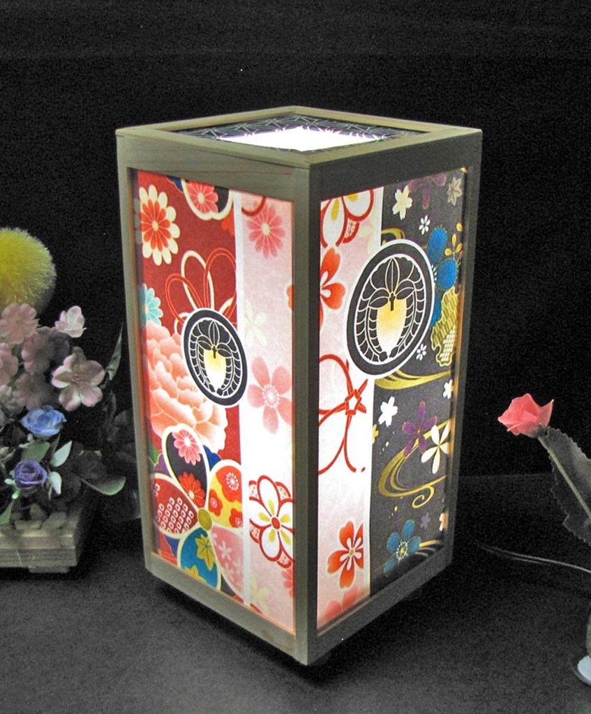 夢灯り 家紋の宿り木/丸に下り藤 LED・桧枠造り・厚上質紙張貼・軽量/01-71