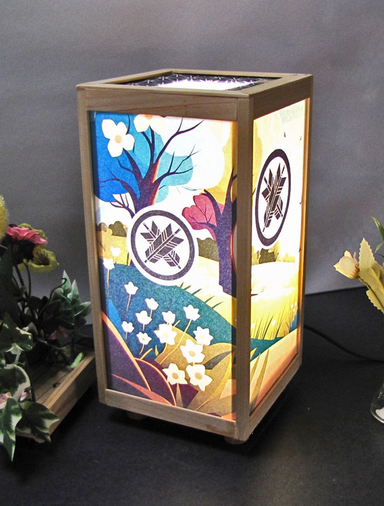 夢明り 家紋/丸に違い矢 LED・桧枠造り・厚上質紙張貼・軽量/02-39