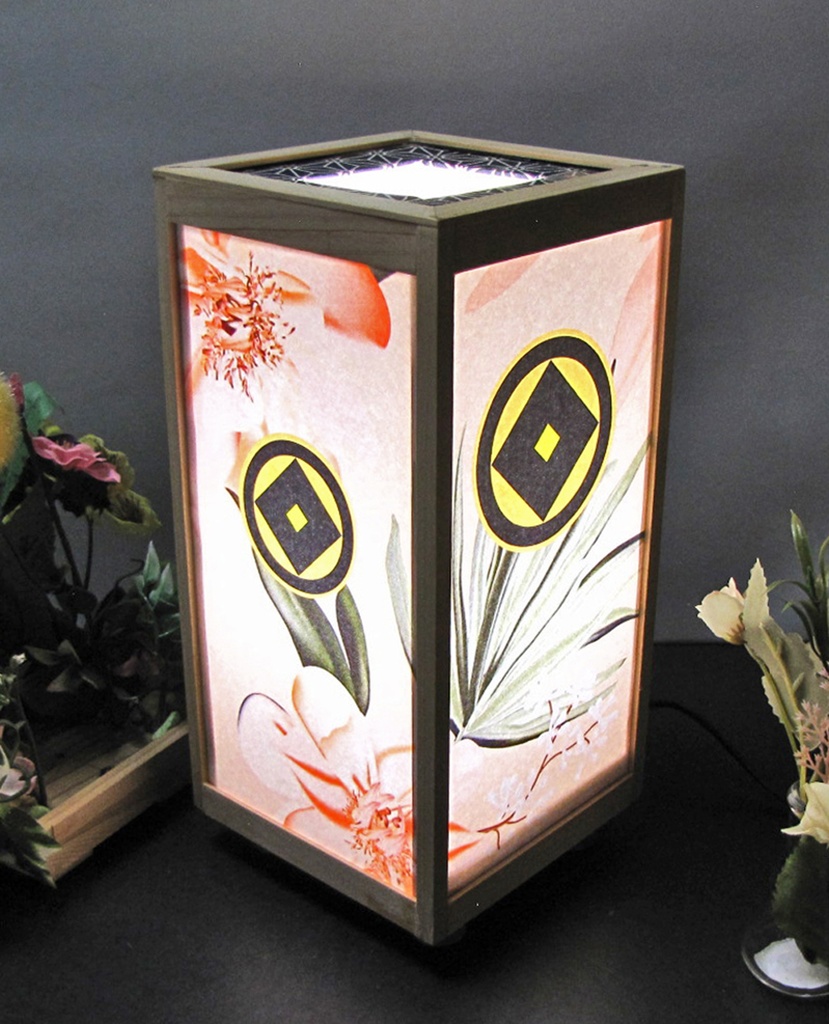 夢明り 家紋/丸に釘抜き LED・桧枠造り・厚上質紙張貼・軽量/02-46