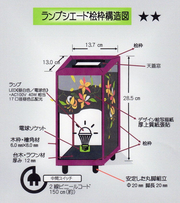 夢明かり 家紋の宿り木／丸に抱き冥加 LED・桧枠造り・厚上質紙張貼