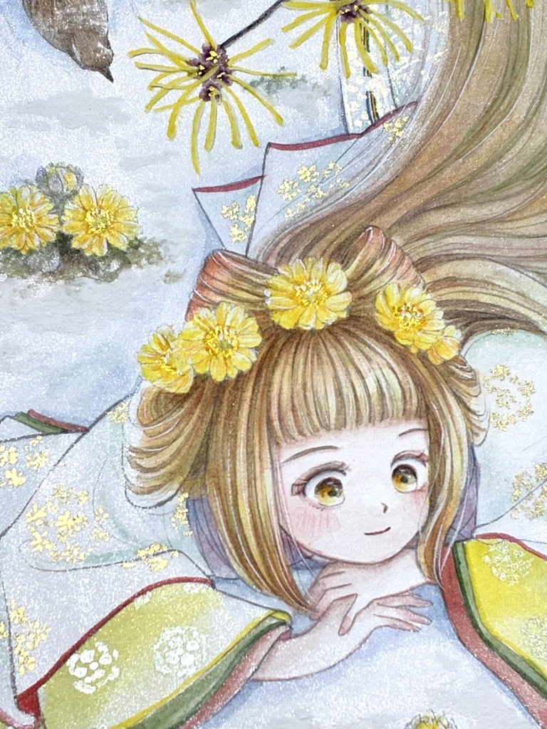 新作額装:春待花鳥天女見習