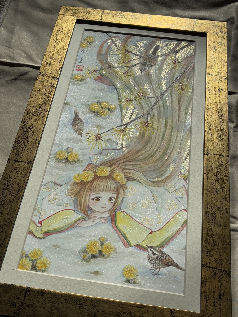 新作額装:春待花鳥天女見習