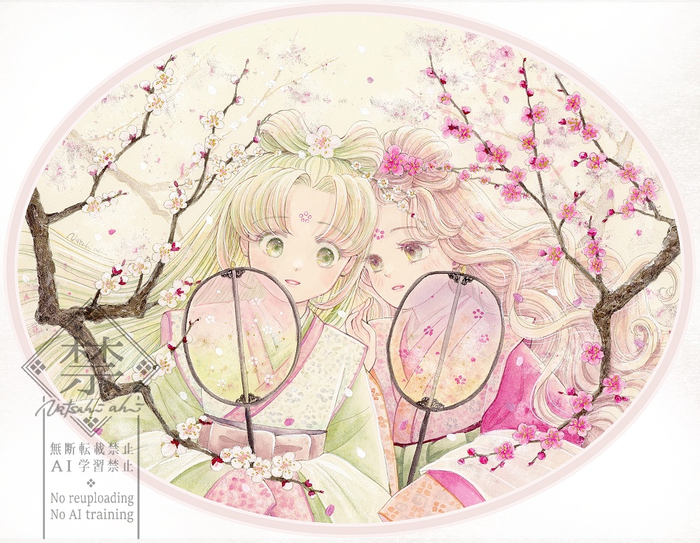 新作額装：白梅と紅梅の内緒話