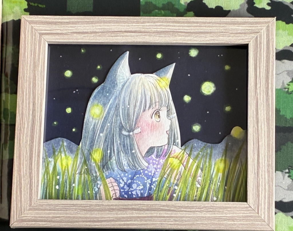 新作額装:ホタルと猫