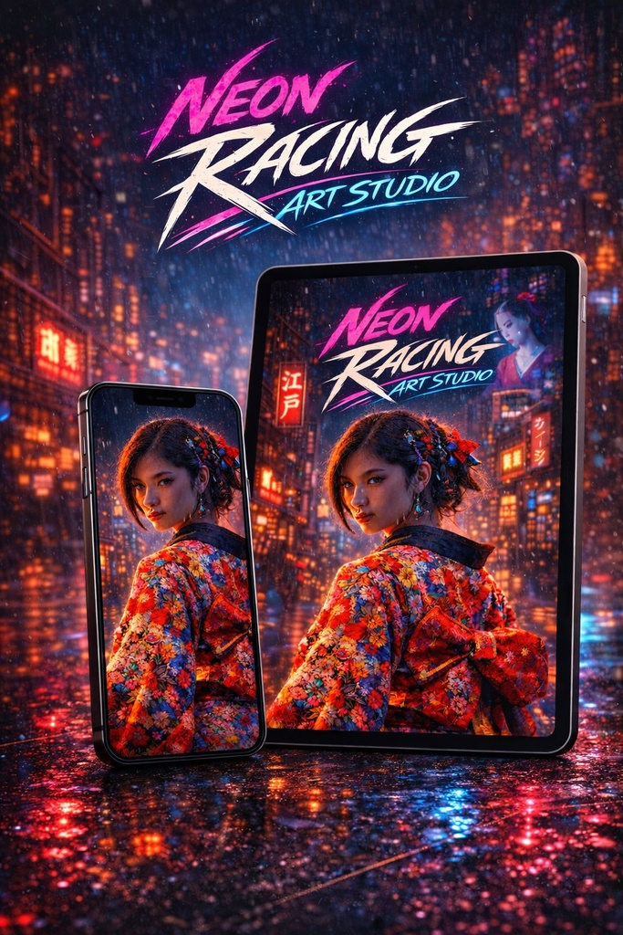 サイバーパンク着物少女｜スマホ壁紙 Cyberpunk Kimono Girl