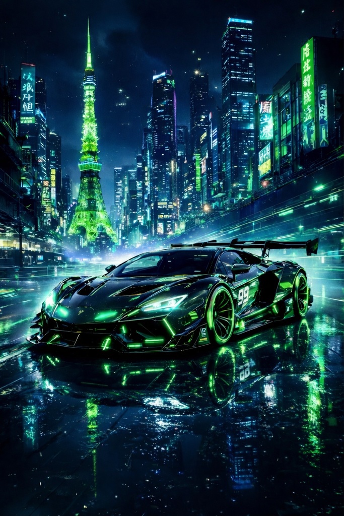 Cyberpunk Tokyo Supercar – スマホ壁紙(iPhone / iPad対応)