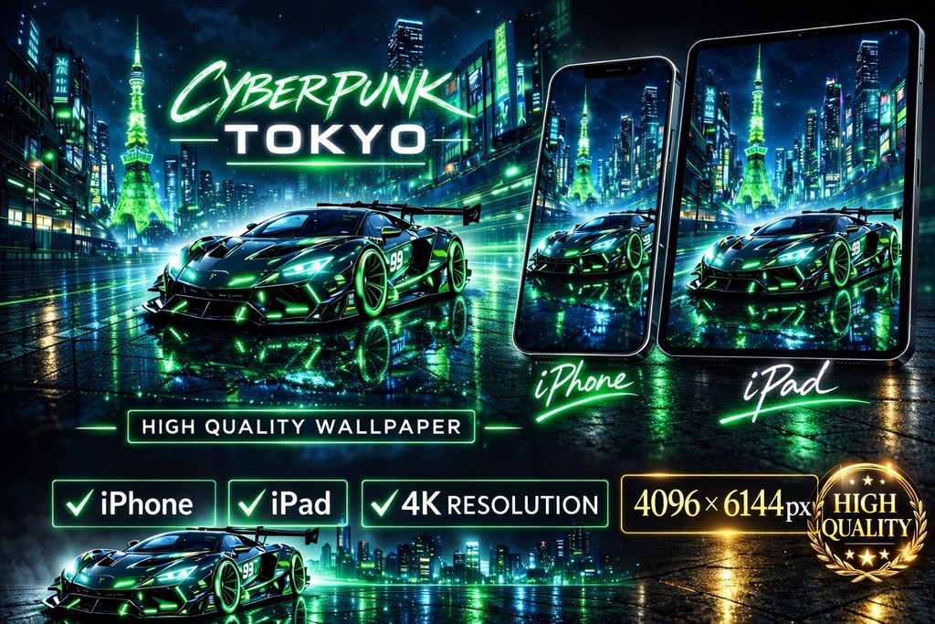 Cyberpunk Tokyo Supercar – スマホ壁紙(iPhone / iPad対応)