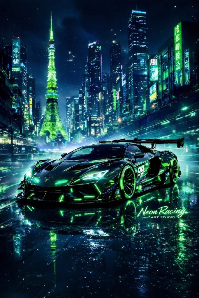 Cyberpunk Tokyo Supercar – スマホ壁紙(iPhone / iPad対応)