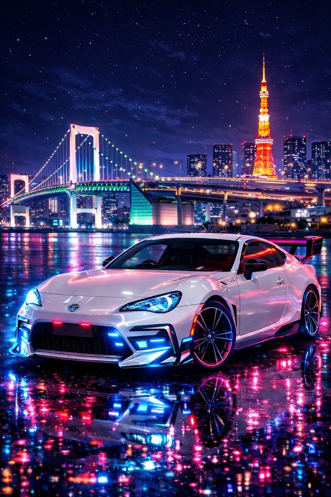 Cyberpunk Tokyo GR86 ネオン夜景 壁紙セット(2枚)