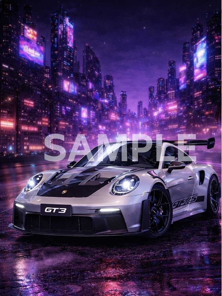 ネオン ポルシェGT3 RS サイバーパンク壁紙【/ iPhone・iPad対応】