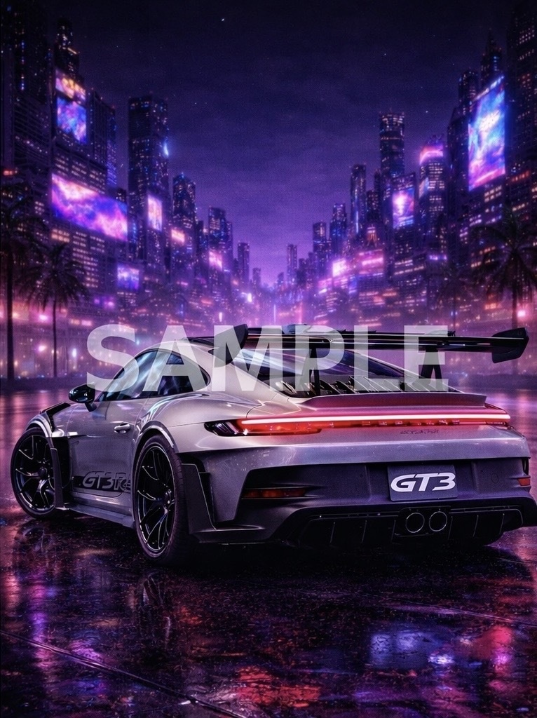 ネオン ポルシェGT3 RS サイバーパンク壁紙【/ iPhone・iPad対応】
