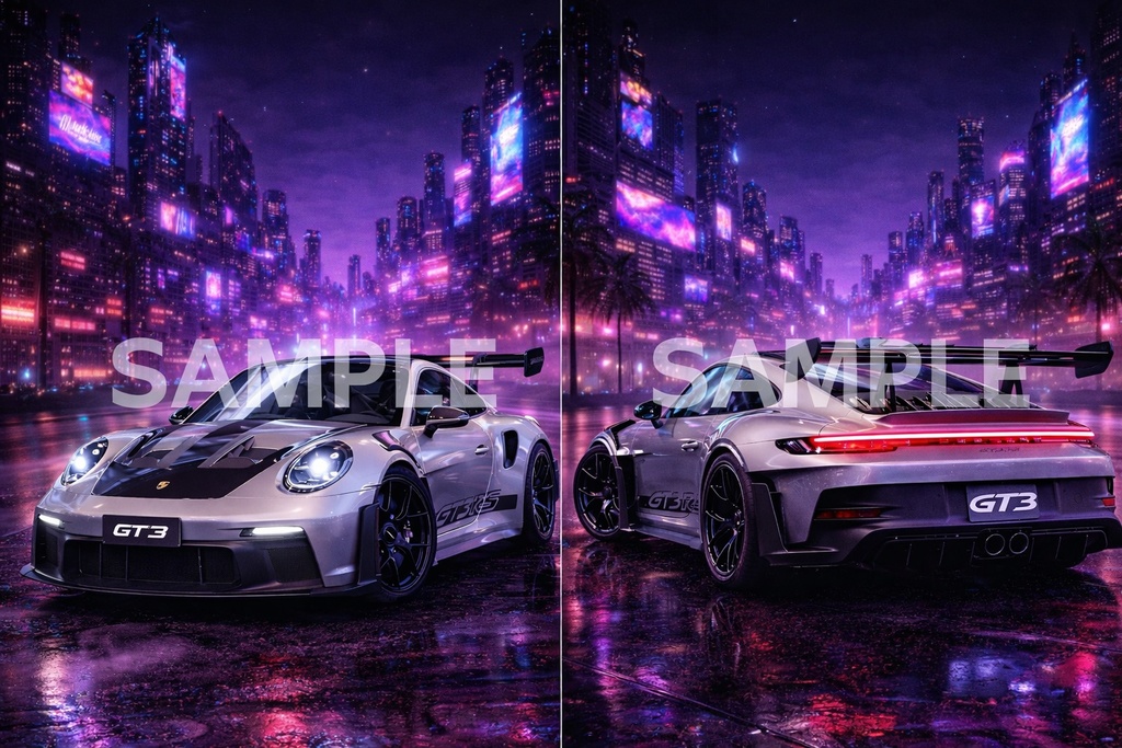 ネオン ポルシェGT3 RS サイバーパンク壁紙【/ iPhone・iPad対応】