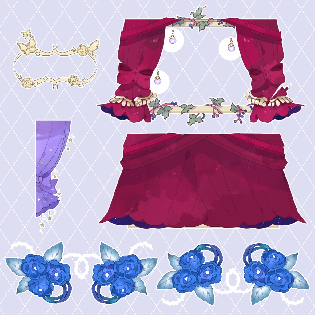 【無料/投げ銭有】花とかカーテンとかの手描き素材【TRPG素材】