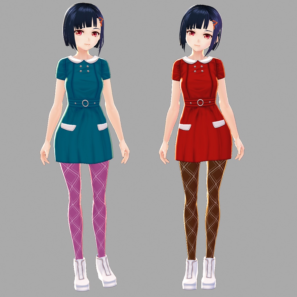 VRoid正式版対応☆★L6レトロワンピースセット(各色タイツ3色付属)★☆無料サンプル有【VroidStudio正式版、β版両対応テクスチャ】