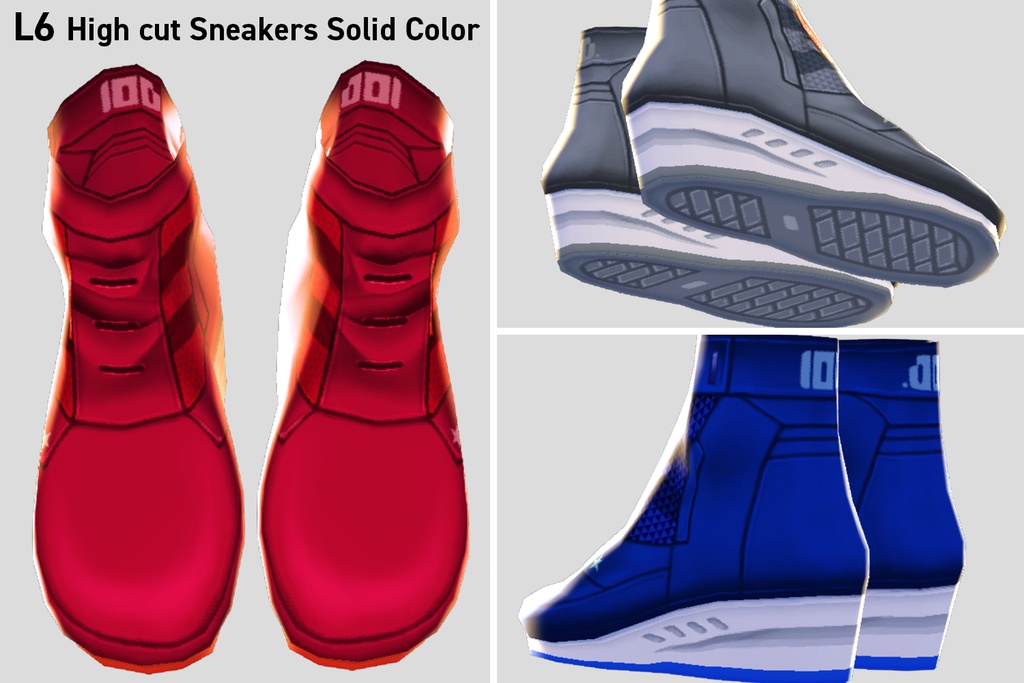 VRoid正式版対応☆★L6ハイカットスニーカー【ソリッドカラー】Ver.1.0★☆【VroidStudio正式版、β版両対応テクスチャ】