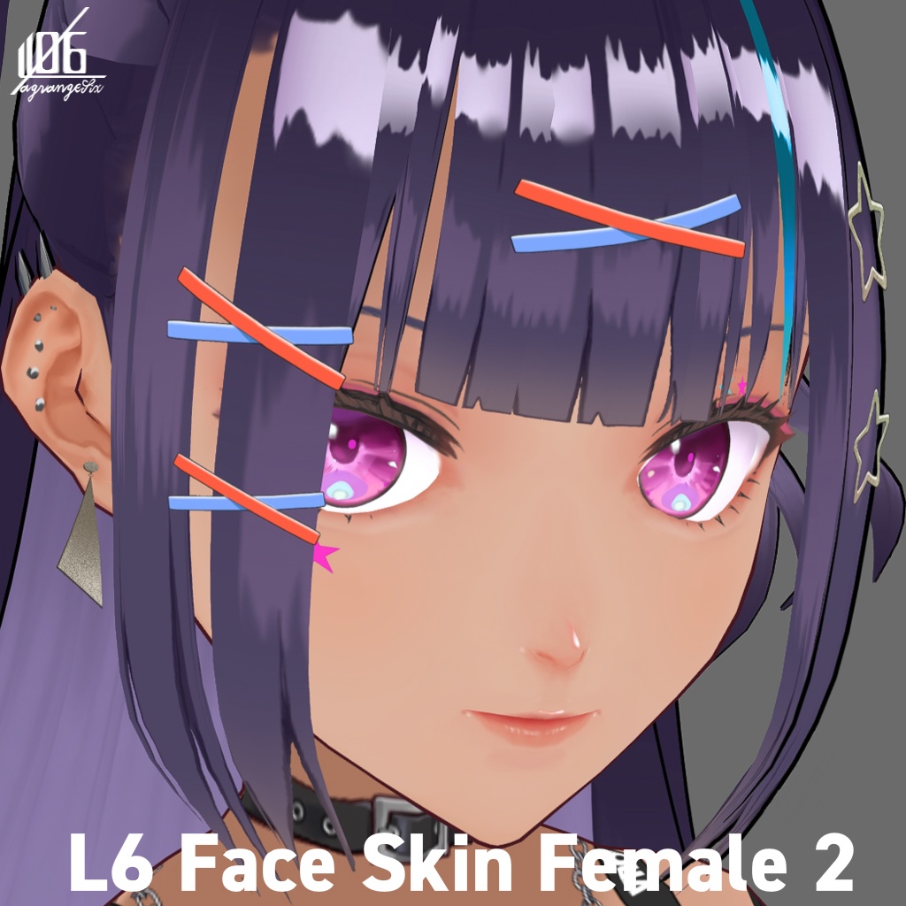 11/11VRoid正式版対応済☆★L6 フェイススキン2(女性用)瞳5色付/Face Skin Female 2(normal+TanSkin)+α★☆【VroidStudio正式版texture】