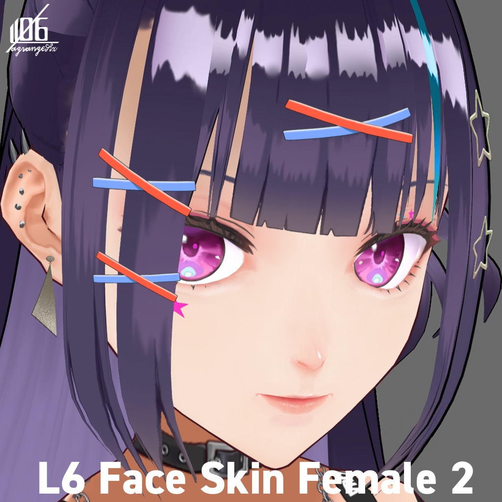 11/11VRoid正式版対応済☆★L6 フェイススキン2(女性用)瞳5色付/Face Skin Female 2(normal+TanSkin)+α★☆【VroidStudio正式版texture】