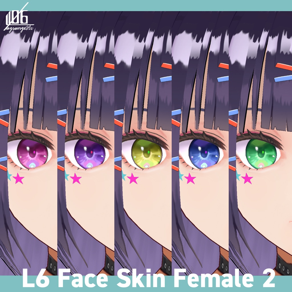 11/11VRoid正式版対応済☆★L6 フェイススキン2(女性用)瞳5色付/Face Skin Female 2(normal+TanSkin)+α★☆【VroidStudio正式版texture】