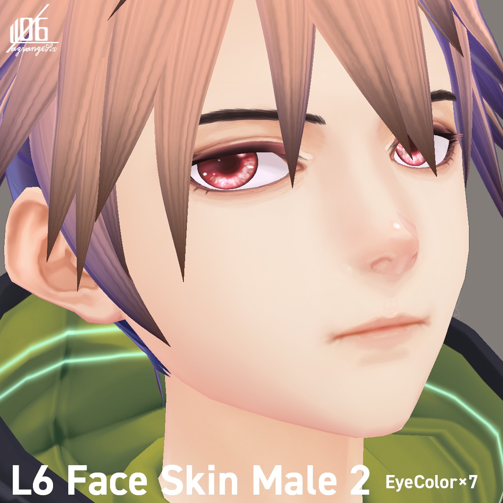 VRoid正式版対応済☆★L6 フェイススキン(男性用)2+瞳7色付/Face Skin Male2 +α★☆【VroidStudio texture「Face Skin」】