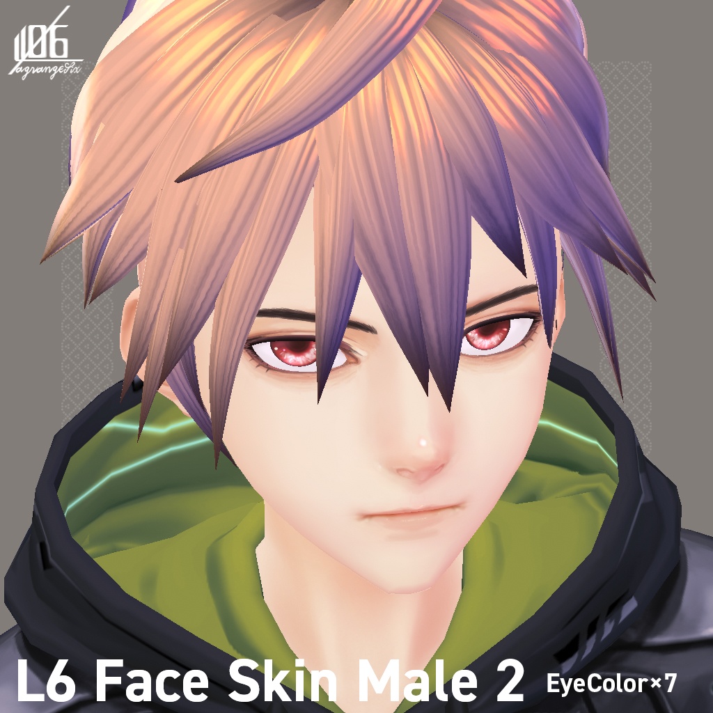 VRoid正式版対応済☆★L6 フェイススキン(男性用)2+瞳7色付/Face Skin Male2 +α★☆【VroidStudio texture「Face Skin」】