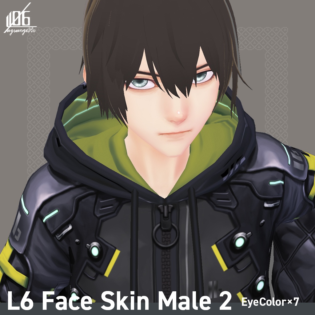 VRoid正式版対応済☆★L6 フェイススキン(男性用)2+瞳7色付/Face Skin Male2 +α★☆【VroidStudio texture「Face Skin」】