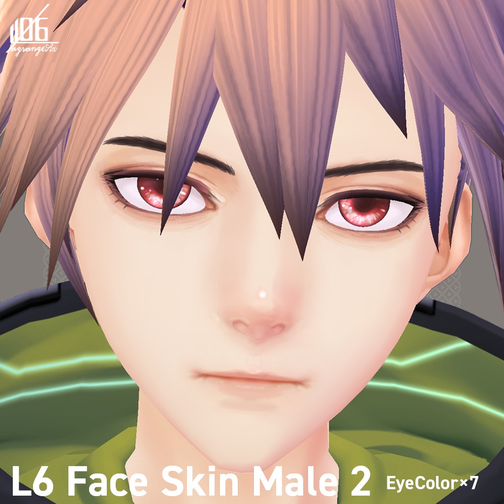 VRoid正式版対応済☆★L6 フェイススキン（男性用）2+瞳7色付/Face Skin Male2 +α★☆【VroidStudio texture「Face Skin」】