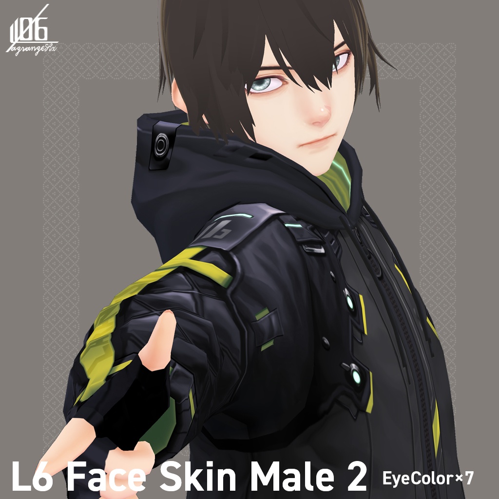 VRoid正式版対応済☆★L6 フェイススキン(男性用)2+瞳7色付/Face Skin Male2 +α★☆【VroidStudio texture「Face Skin」】