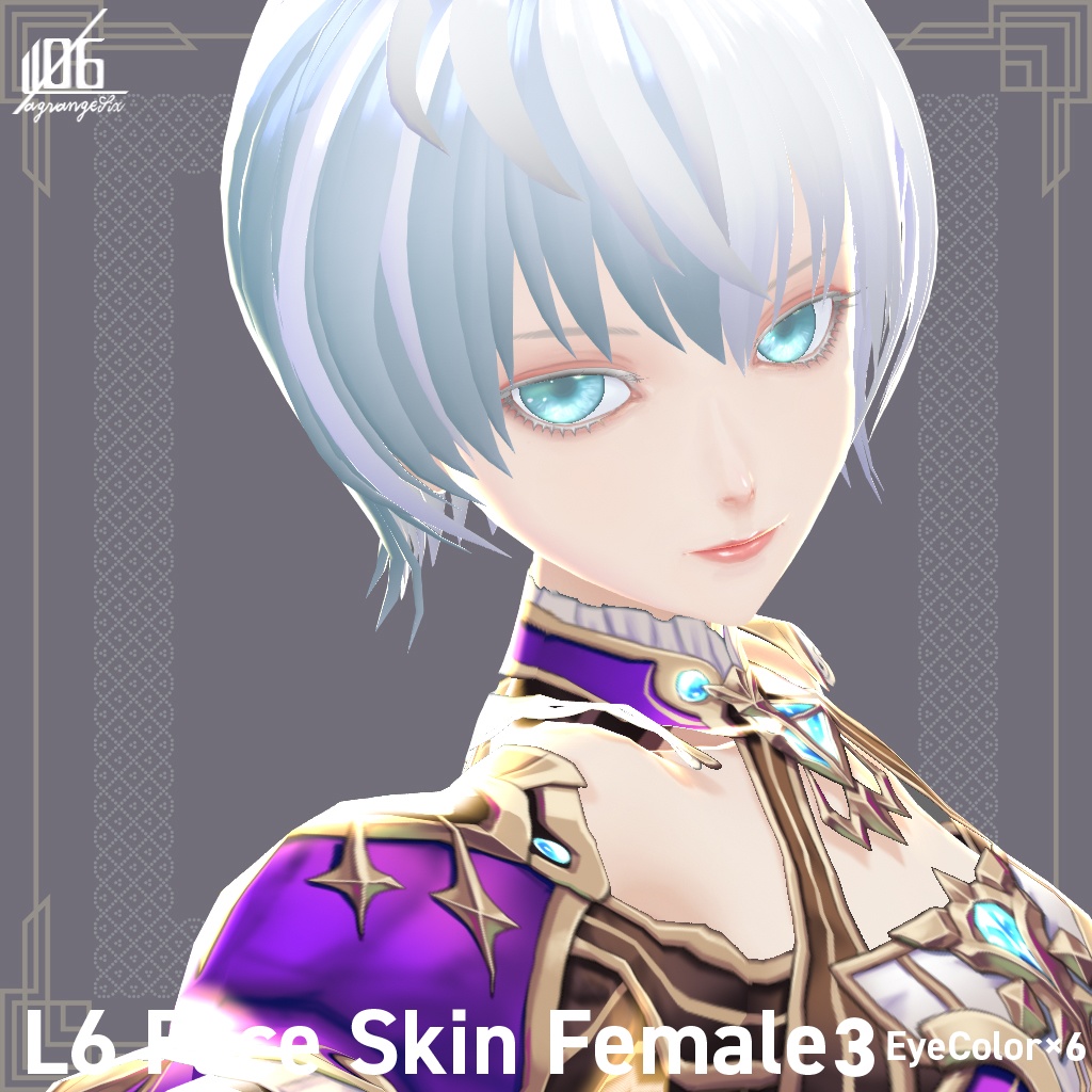 VRoid正式版対応済☆★L6 フェイススキン3(女性用)瞳6色耳描写有/Face Skin Female 3+α★☆【VroidStudio texture「Face Skin」】