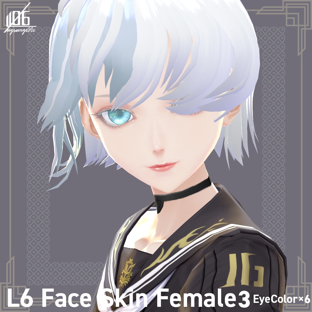 VRoid正式版対応済☆★L6 フェイススキン3(女性用)瞳6色耳描写有/Face Skin Female 3+α★☆【VroidStudio texture「Face Skin」】