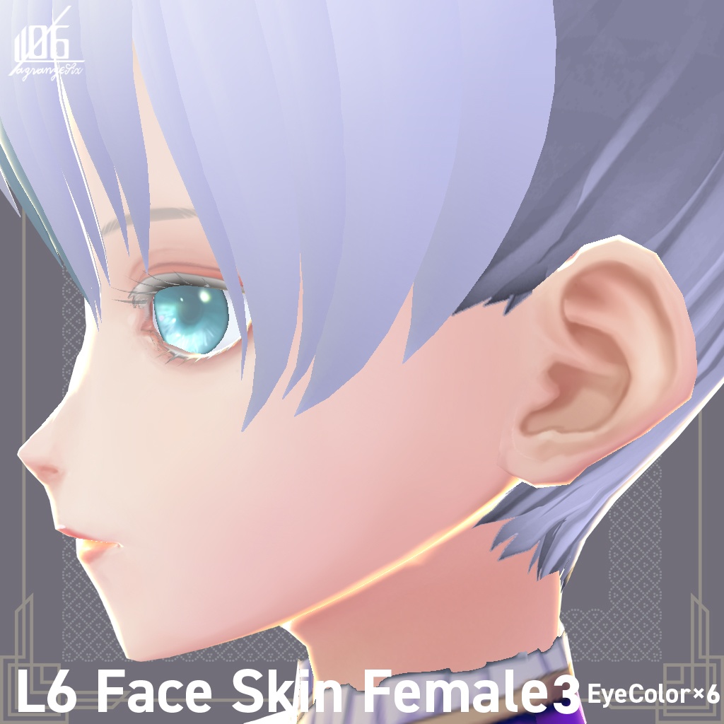 VRoid正式版対応済☆★L6 フェイススキン3(女性用)瞳6色耳描写有/Face Skin Female 3+α★☆【VroidStudio texture「Face Skin」】