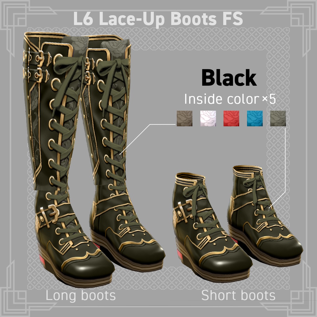VRoid正式版対応☆★L6 Lace-Up Boots FS《全50種類/All 50 types》★☆試着有【VroidStudio正式版、β版両対応テクスチャ】