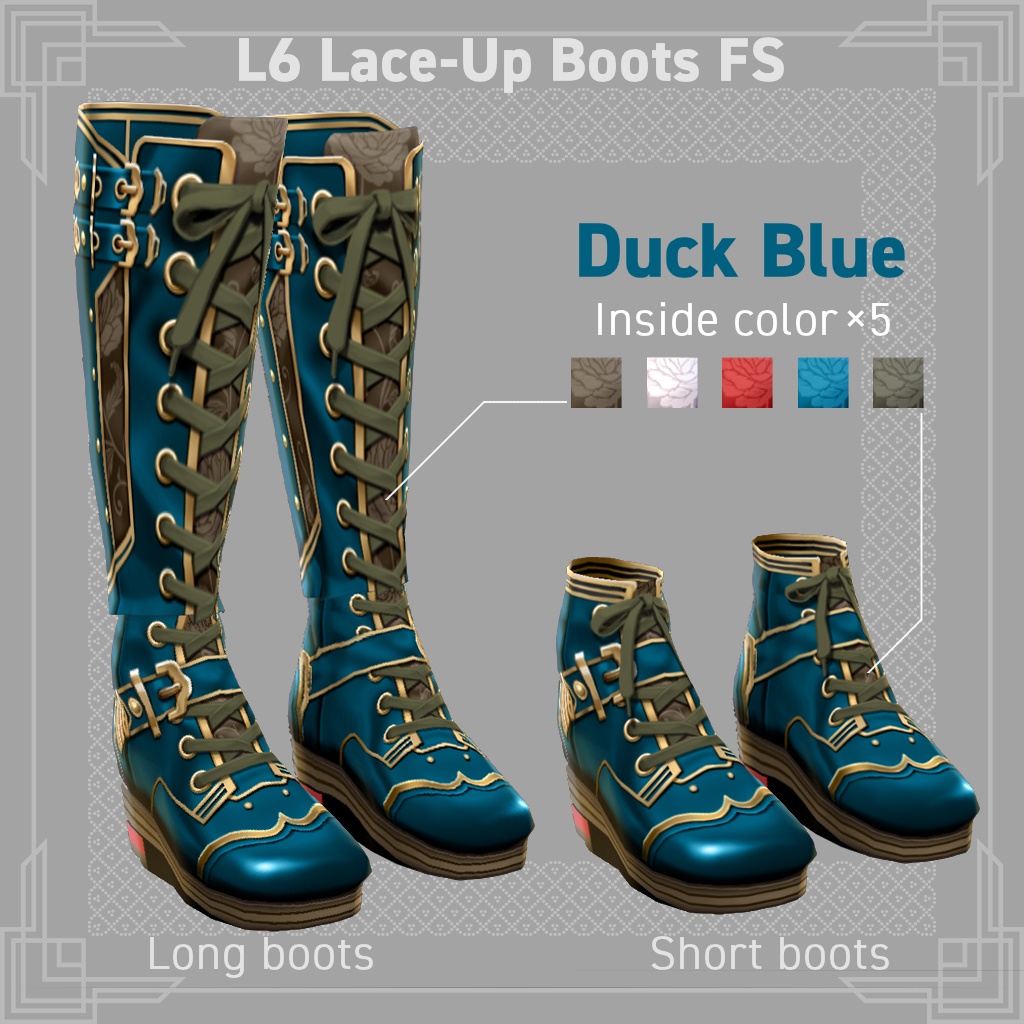 VRoid正式版対応☆★L6 Lace-Up Boots FS《全50種類/All 50 types》★☆試着有【VroidStudio正式版、β版両対応テクスチャ】