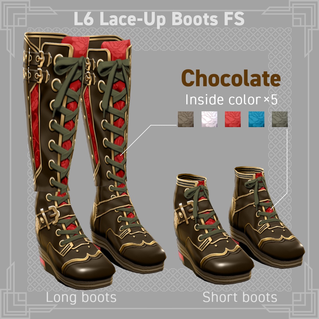 VRoid正式版対応☆★L6 Lace-Up Boots FS《全50種類/All 50 types》★☆試着有【VroidStudio正式版、β版両対応テクスチャ】